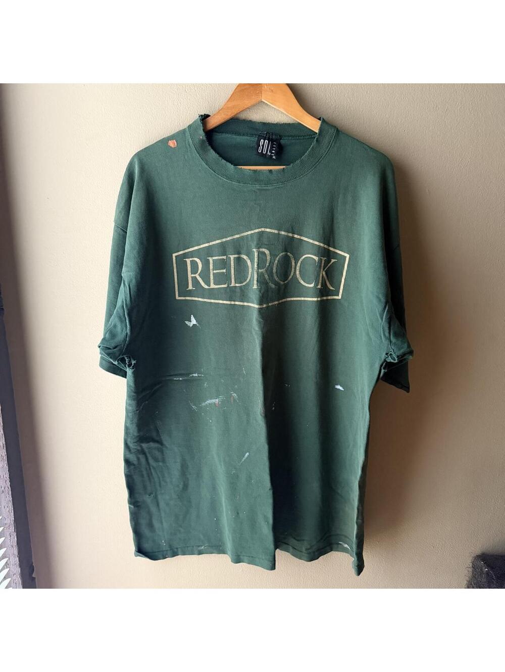 Vintage Red Rock Distressed Graphic Tee Green XL Made in USA
